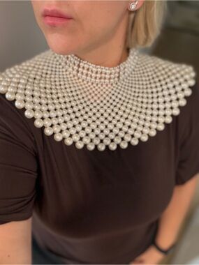 Statement Faux Pearl Collar Necklace - Ivory